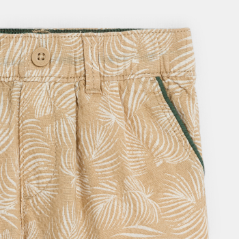 شورت برمودا من القطن الفاخر مزين برسوم، باللون البيج للأولاد الصغار